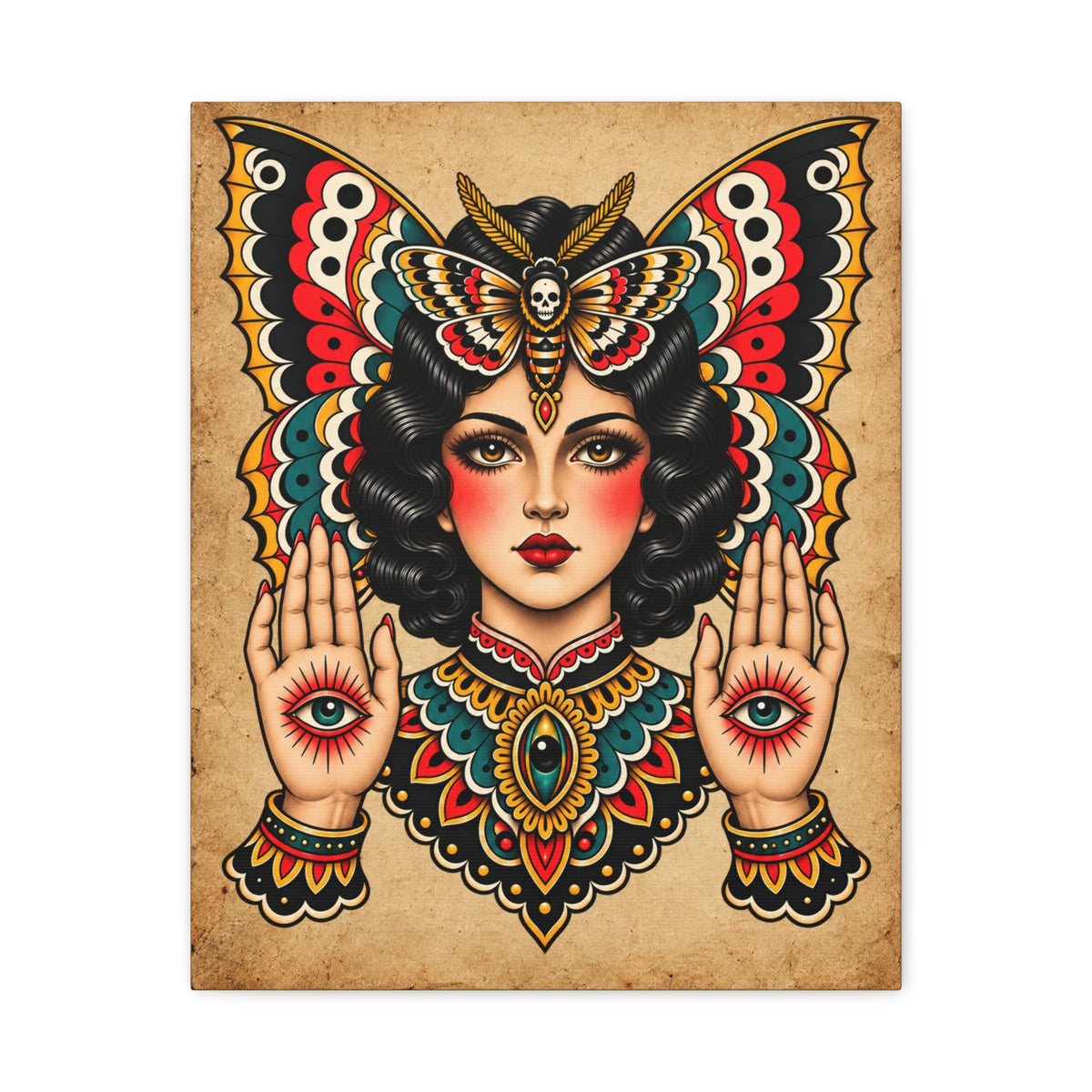 Gypsy Moth Tattoo Flash Canvas Wall Art