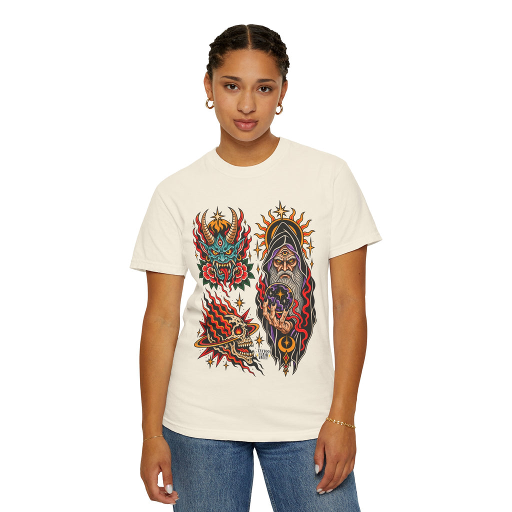 Wizard, Oni and Skull Tattoo Flash T-Shirt
