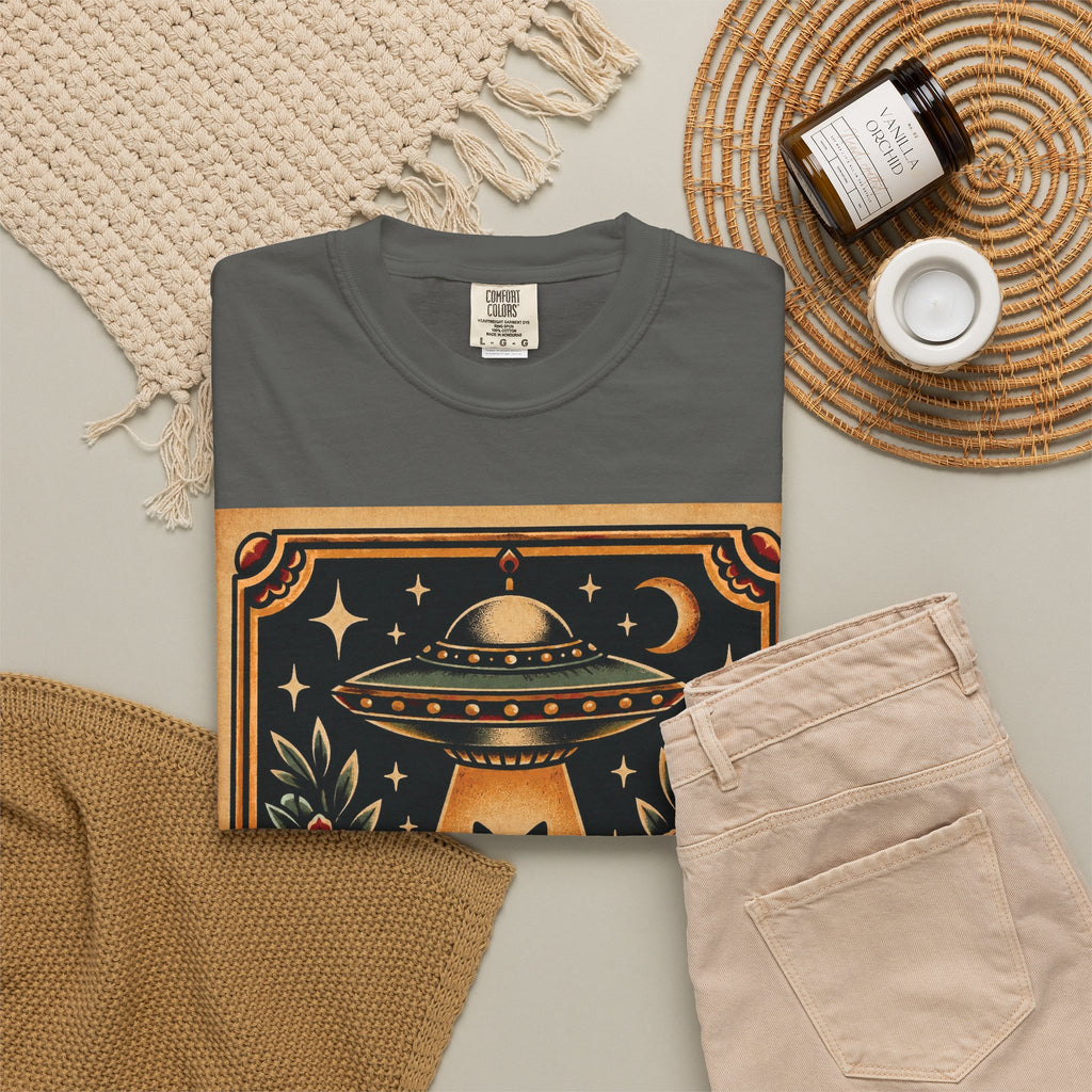UFO & Black Cat Tattoo Flash Sheet T-Shirt