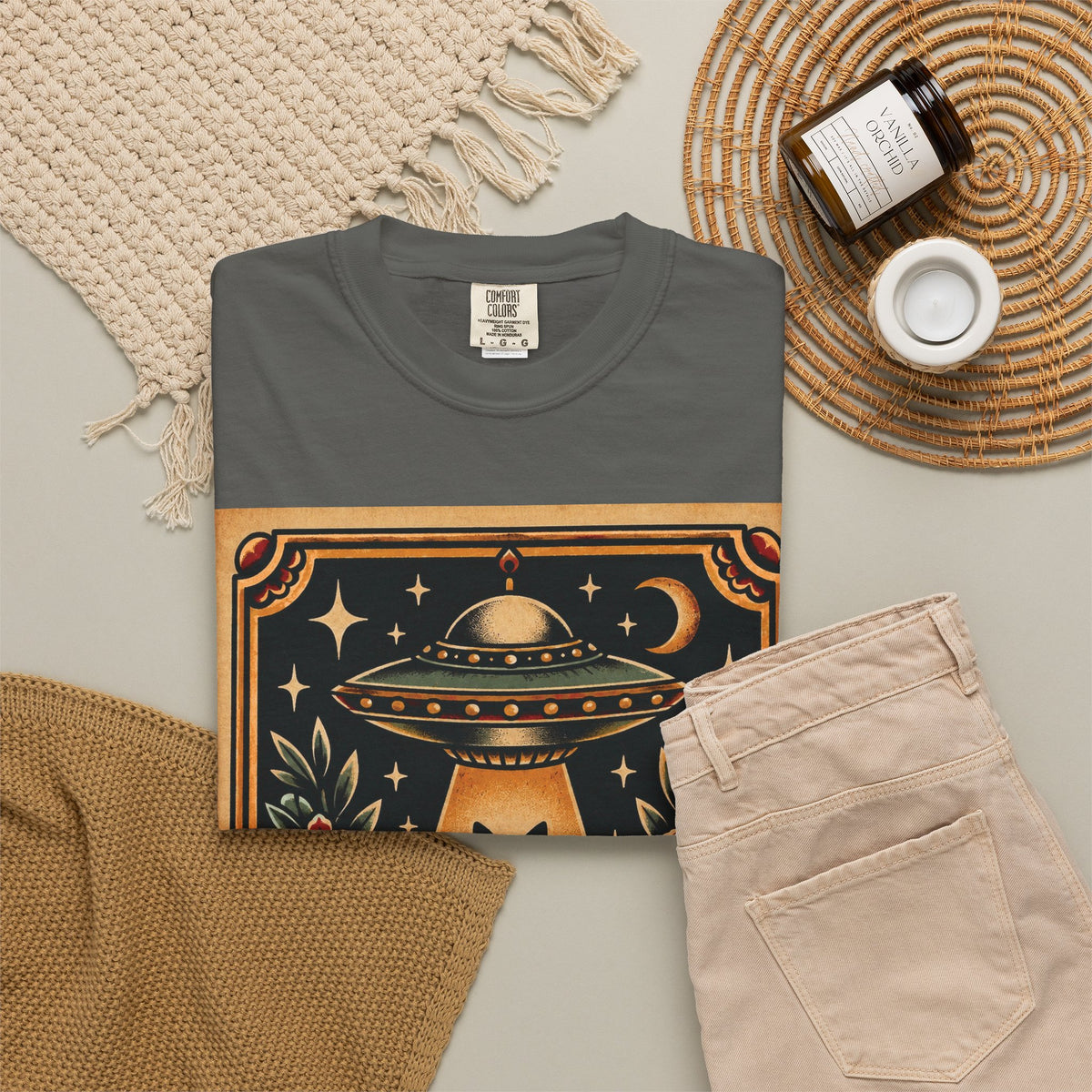 UFO & Black Cat Tattoo Flash Sheet T-Shirt