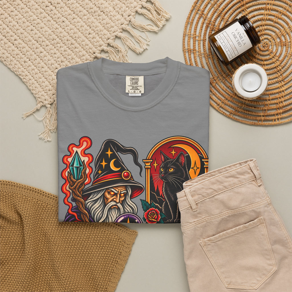 Wizard & Black Cat Tattoo Flash T-Shirt
