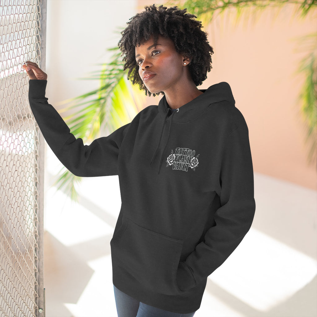 Rabbit Witch Tattoo Flash Pullover Hoodie (Back Design)