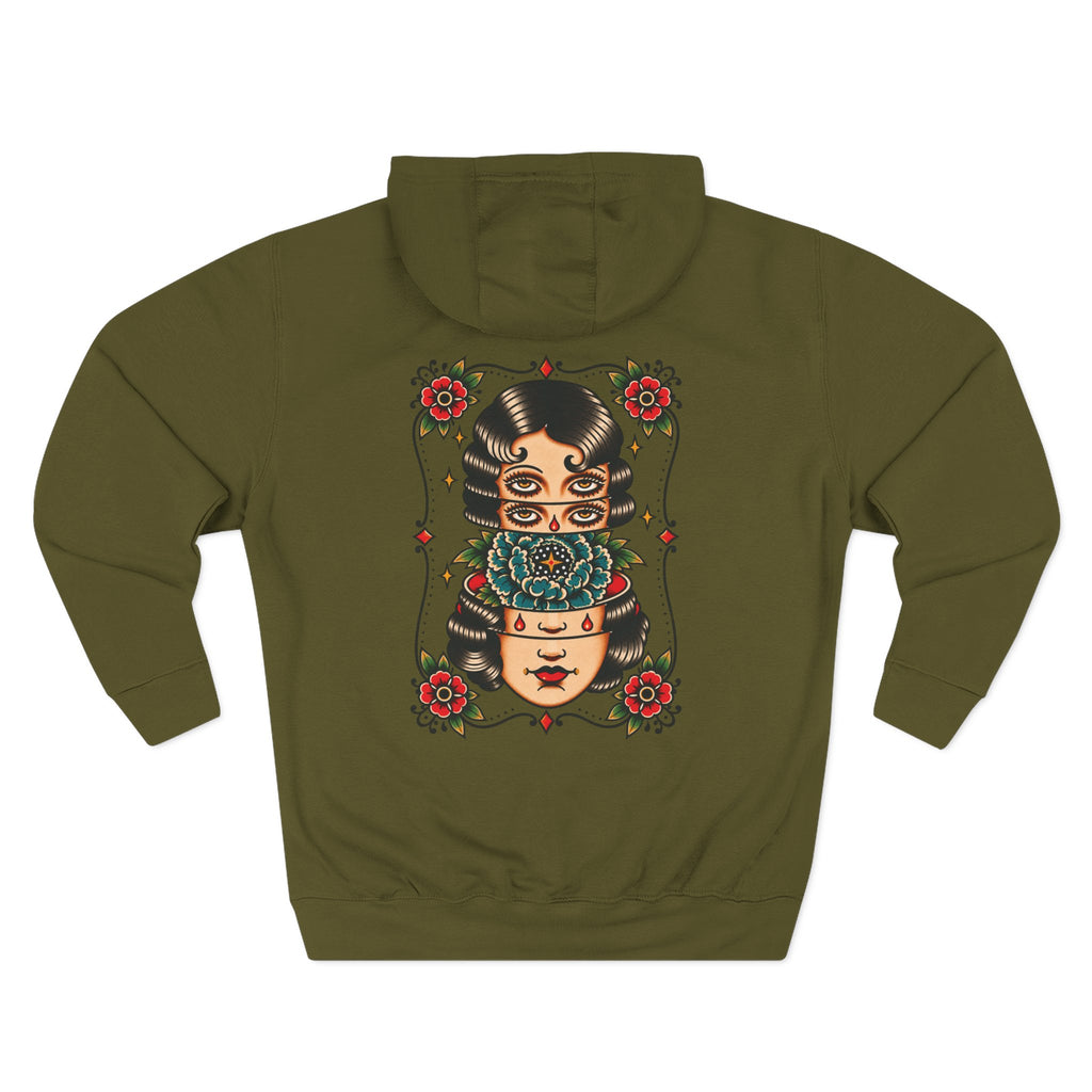Floral Surrealism Tattoo Flash Pullover Hoodie (Back Design)