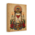 Hourglass & Skull Tattoo Flash Canvas Wall Art