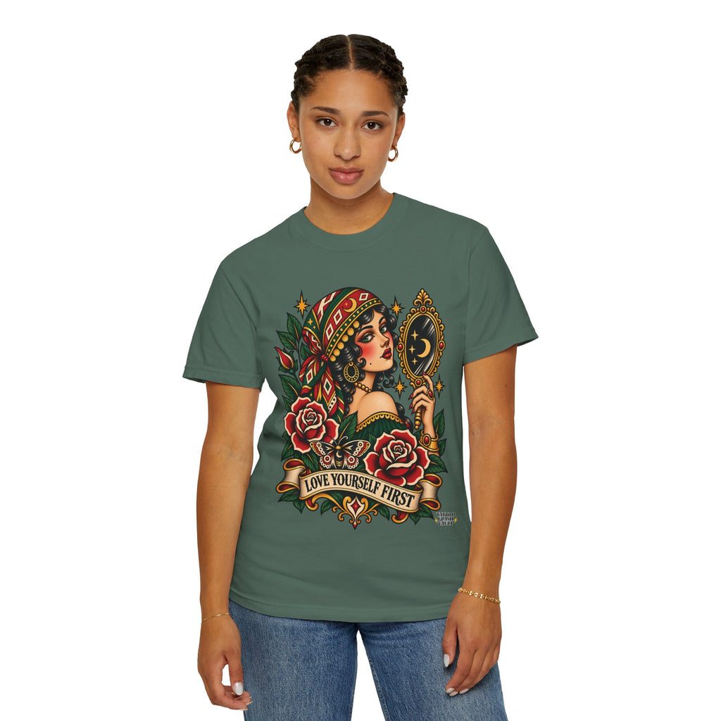 Love Yourself First Gypsy Woman Tattoo Flash Sheet T-Shirt