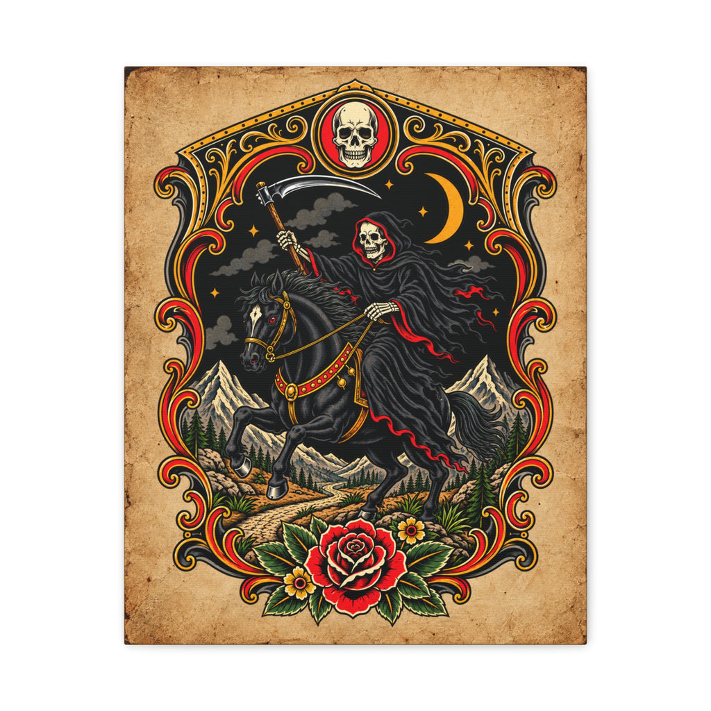 Grim Reaper Horsman Tattoo Flash Canvas Wall Art