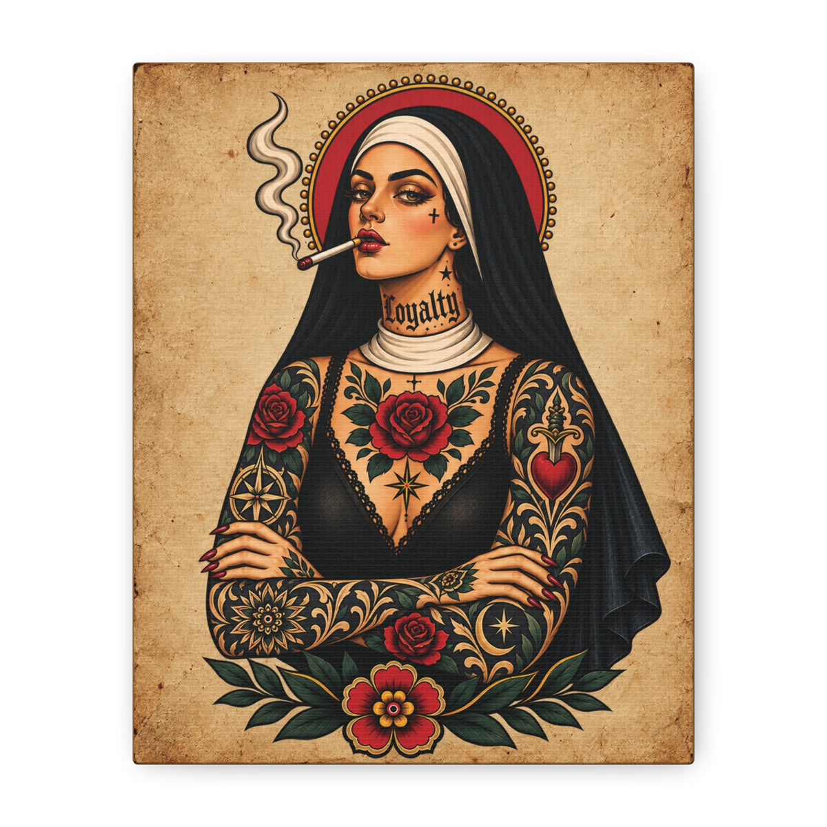 Tattooed Nun Canvas Wall Art