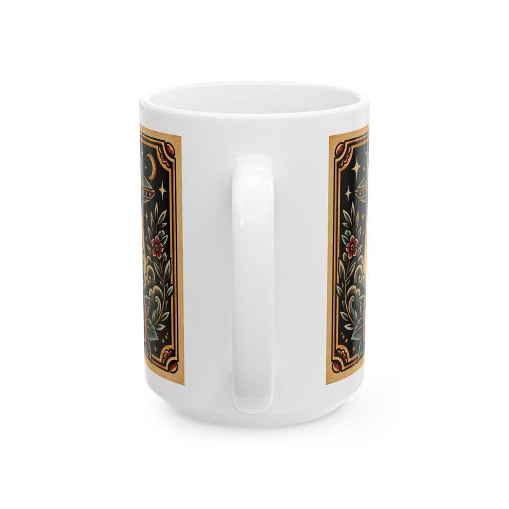 UFO & Black Cat Tattoo Flash Ceramic Coffee Mug (11oz, 15oz)