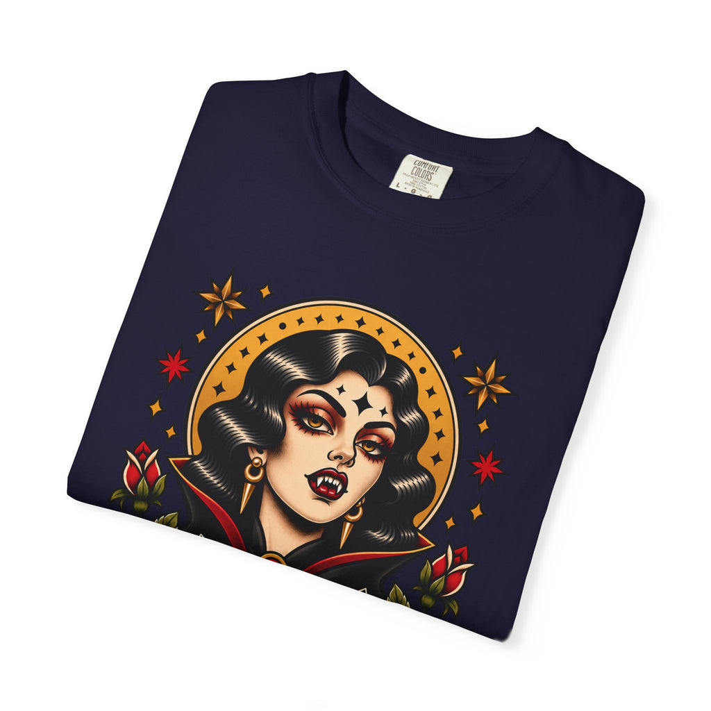 Vampire Woman & Black Cat Tattoo Flash T‑Shirt