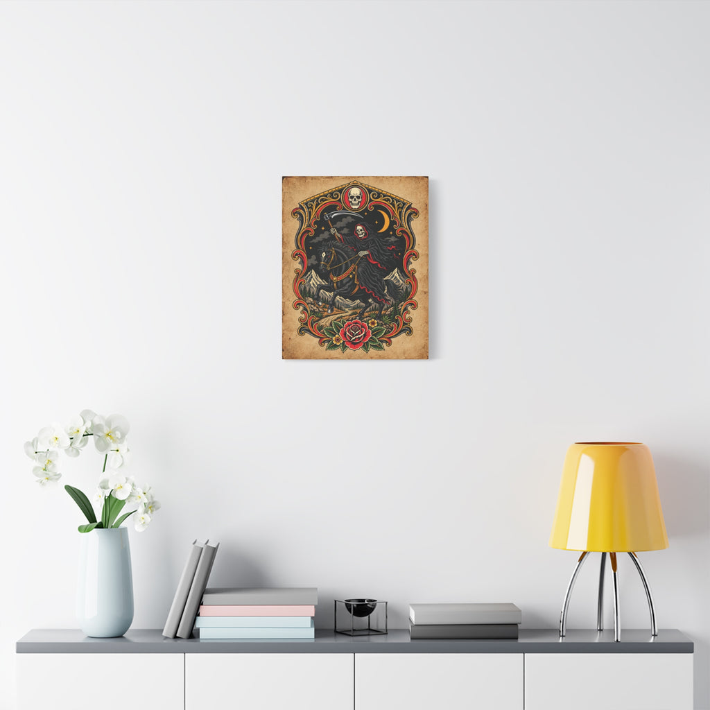 Grim Reaper Horseman Tattoo Flash Canvas Wall Art