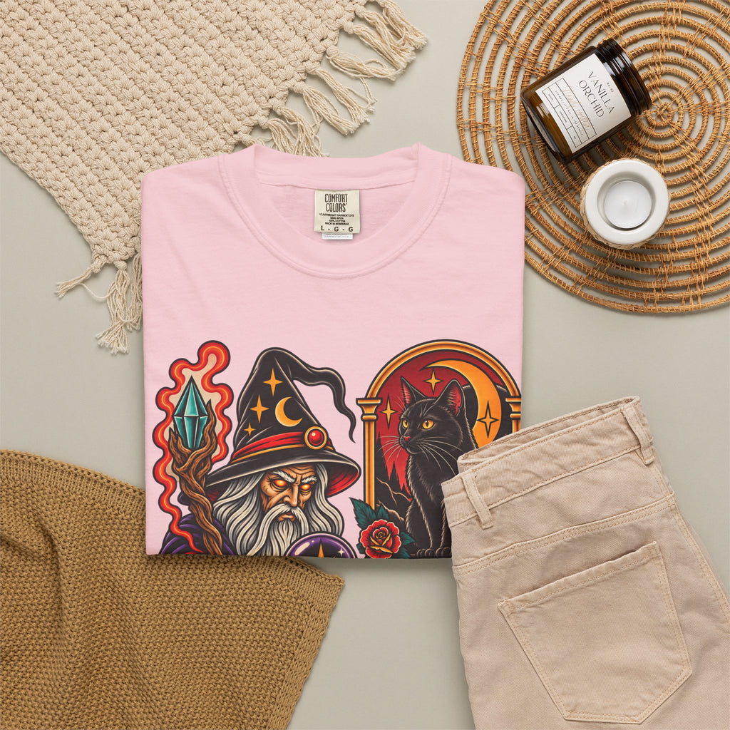 Wizard & Black Cat Tattoo Flash T-Shirt