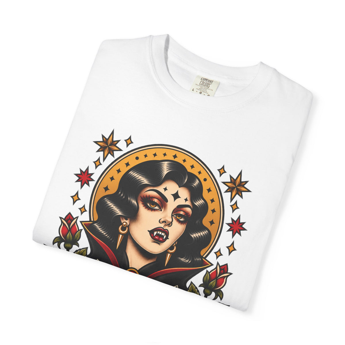 Vampire Woman & Black Cat Tattoo Flash T‑Shirt