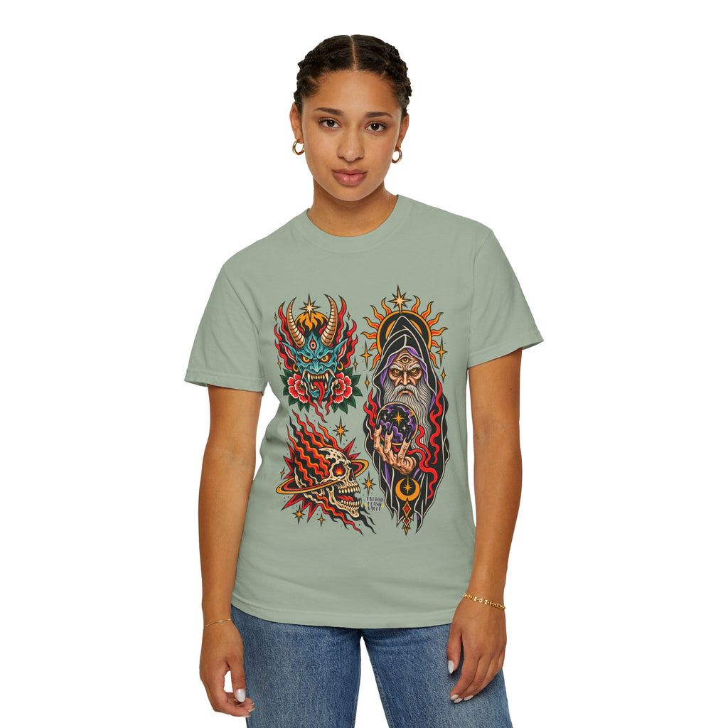Wizard, Oni and Skull Tattoo Flash T-Shirt