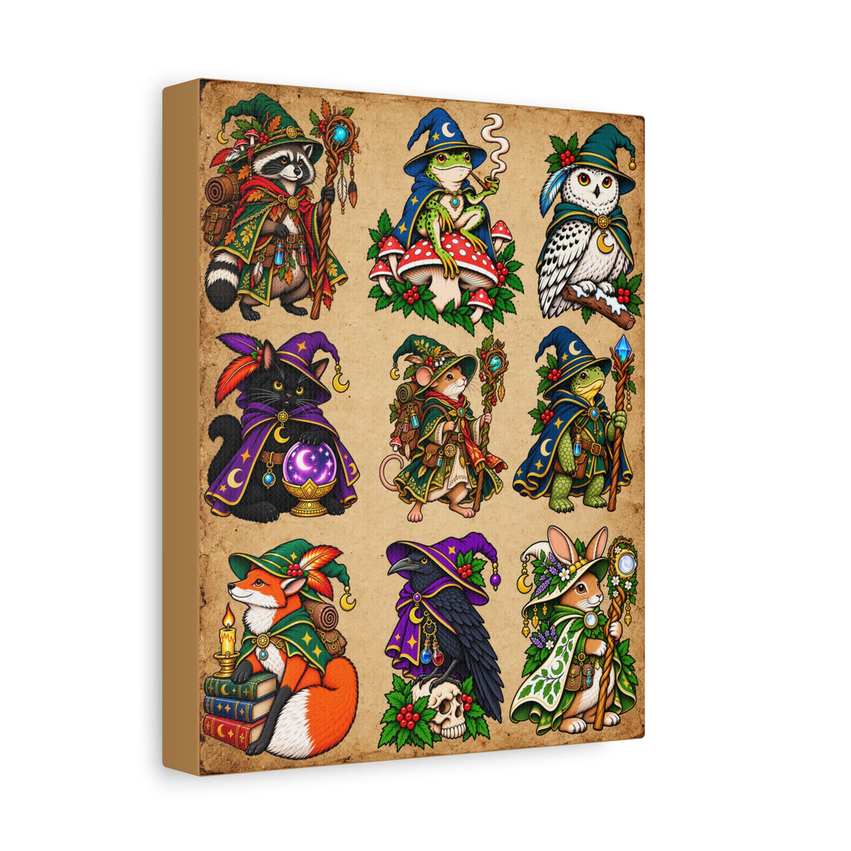 Woodland Wizards & Witches Tattoo Flash Canvas Wall Art