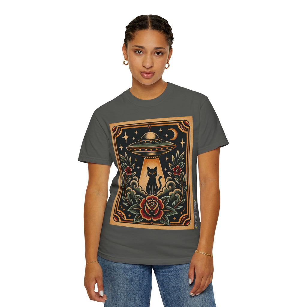UFO & Black Cat Tattoo Flash Sheet T-Shirt