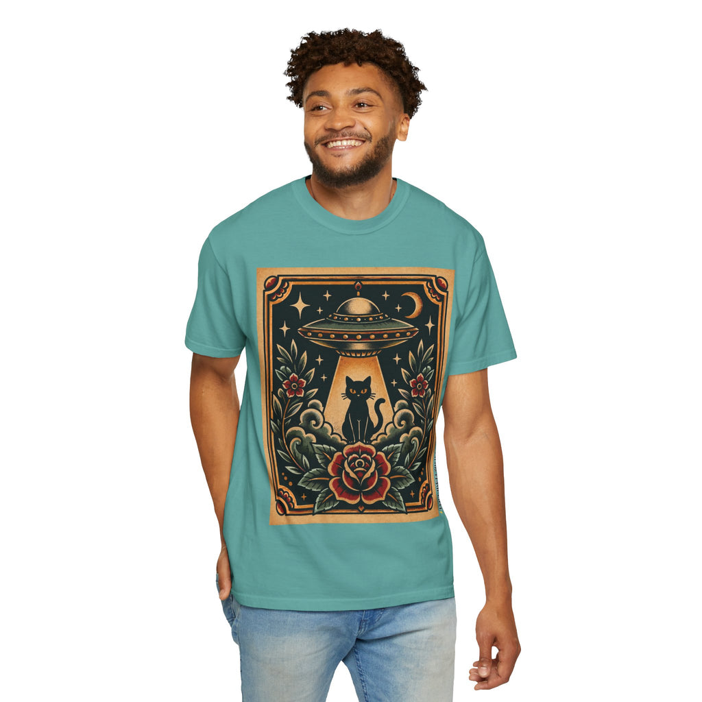 UFO & Black Cat Tattoo Flash Sheet T-Shirt