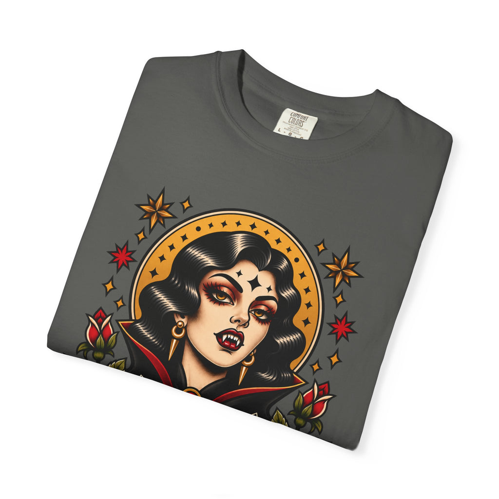 Vampire Woman & Black Cat Tattoo Flash T‑Shirt