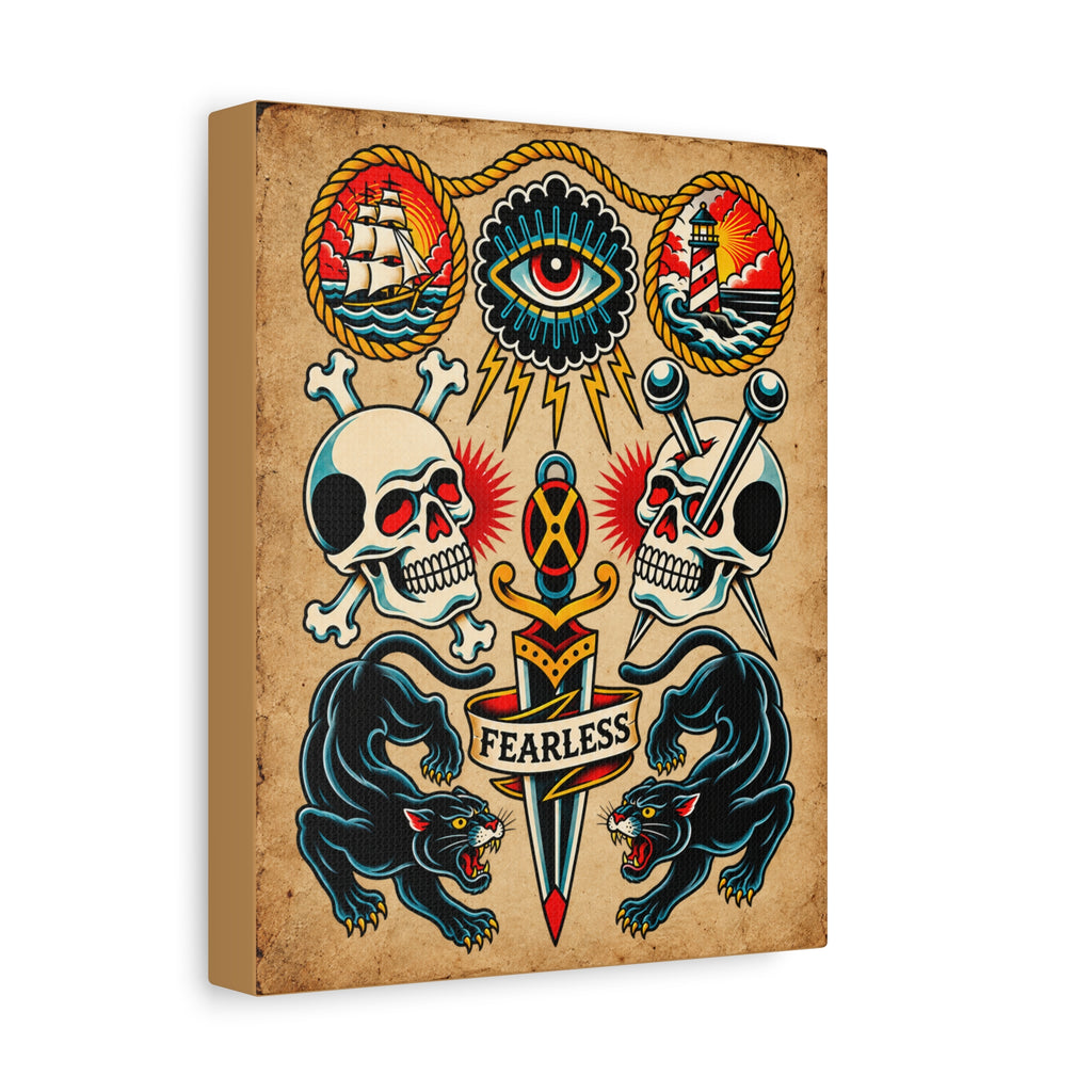 American Traditional Fearless Tattoo Flash Canvas Wall Art