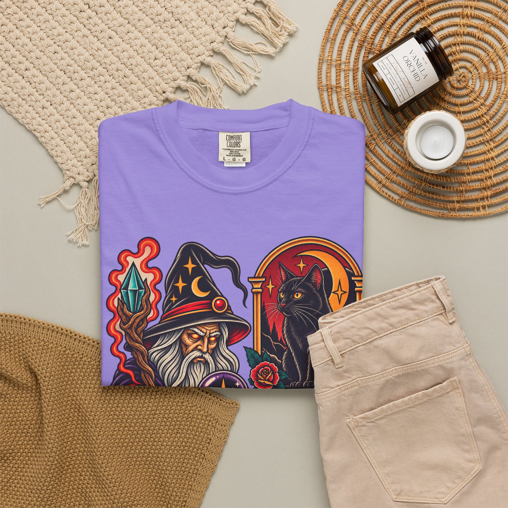 Wizard & Black Cat Tattoo Flash T-Shirt