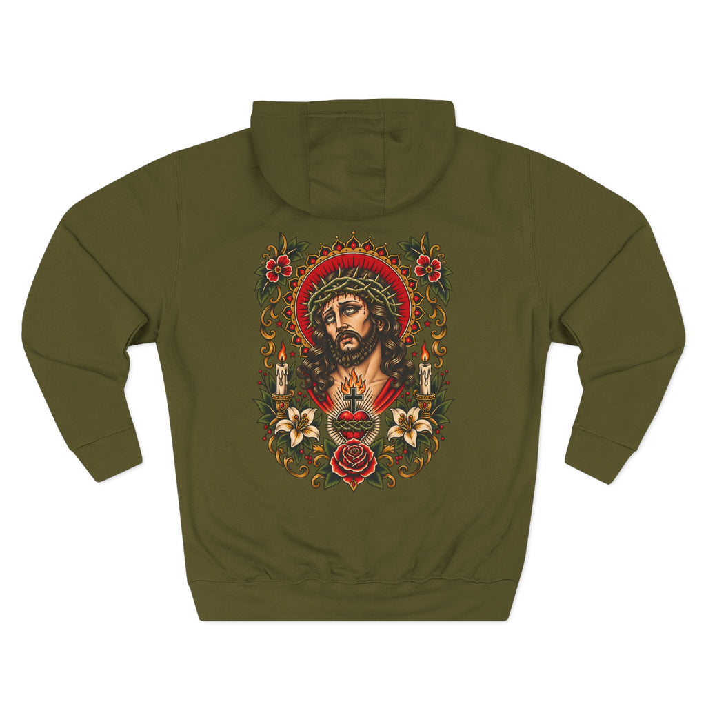 Jesus Christ & Sacred Heart Tattoo Flash Pullover Hoodie (Back Design)