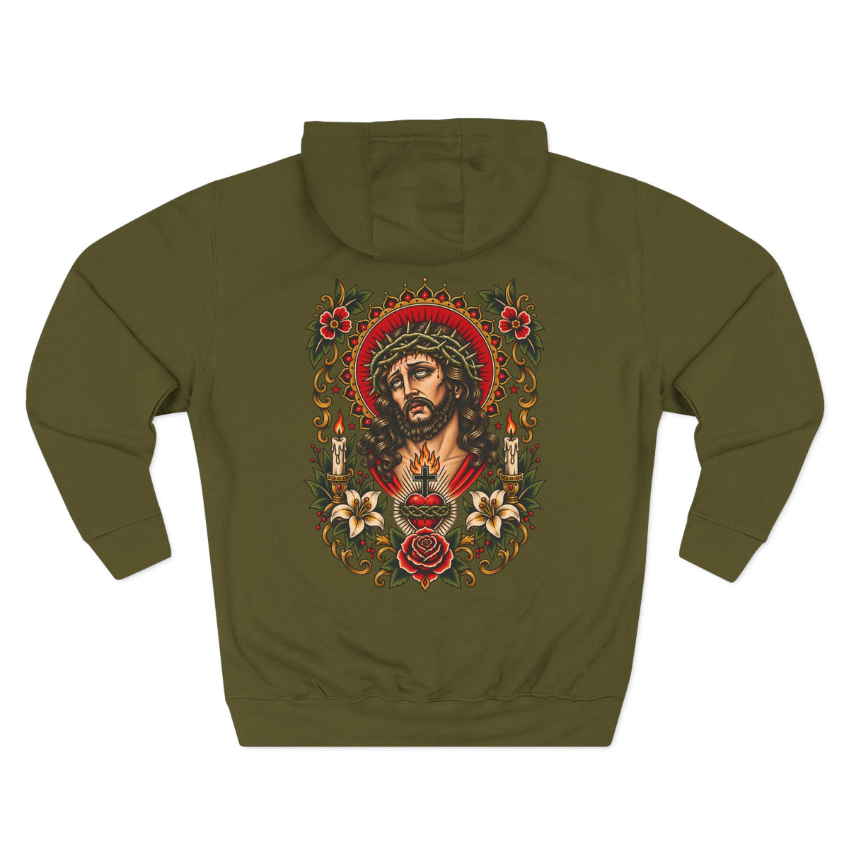 Jesus Christ & Sacred Heart Tattoo Flash Pullover Hoodie (Back Design)