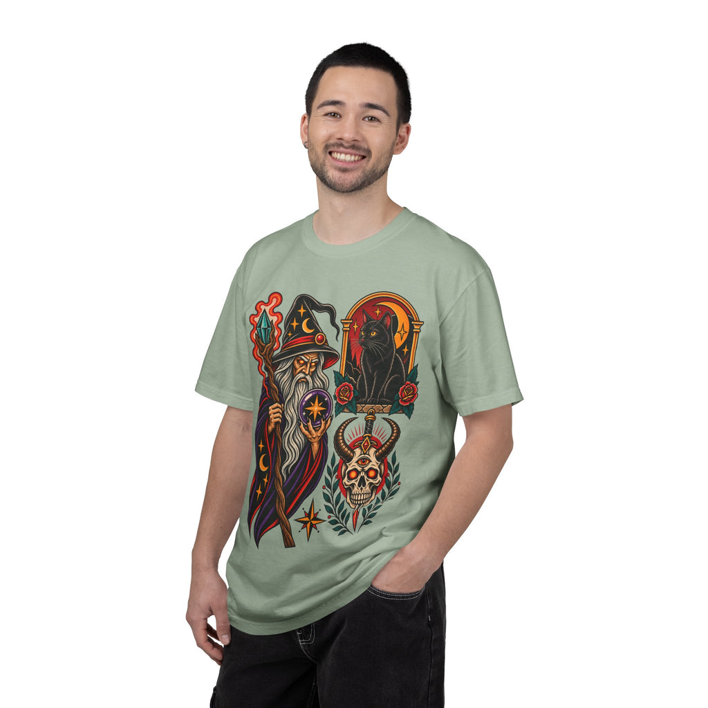 Wizard & Black Cat Tattoo Flash T-Shirt