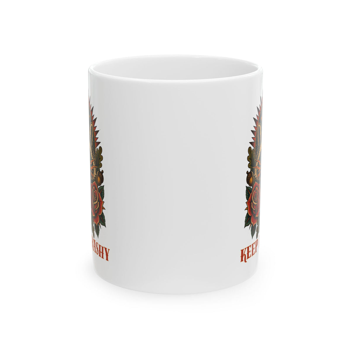 Keep It Trashy Raccoon Tattoo Flash Ceramic Coffee Cup