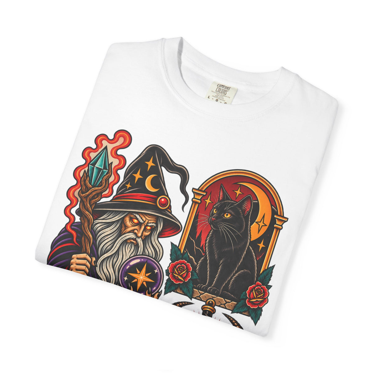 Wizard & Black Cat Tattoo Flash T-Shirt