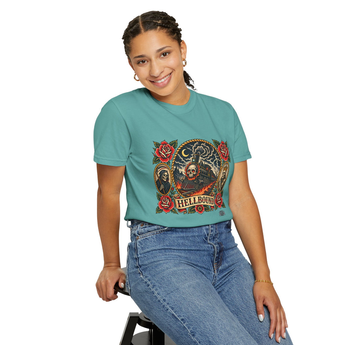 Hellbound Skull Train Tattoo Flash T-Shirt