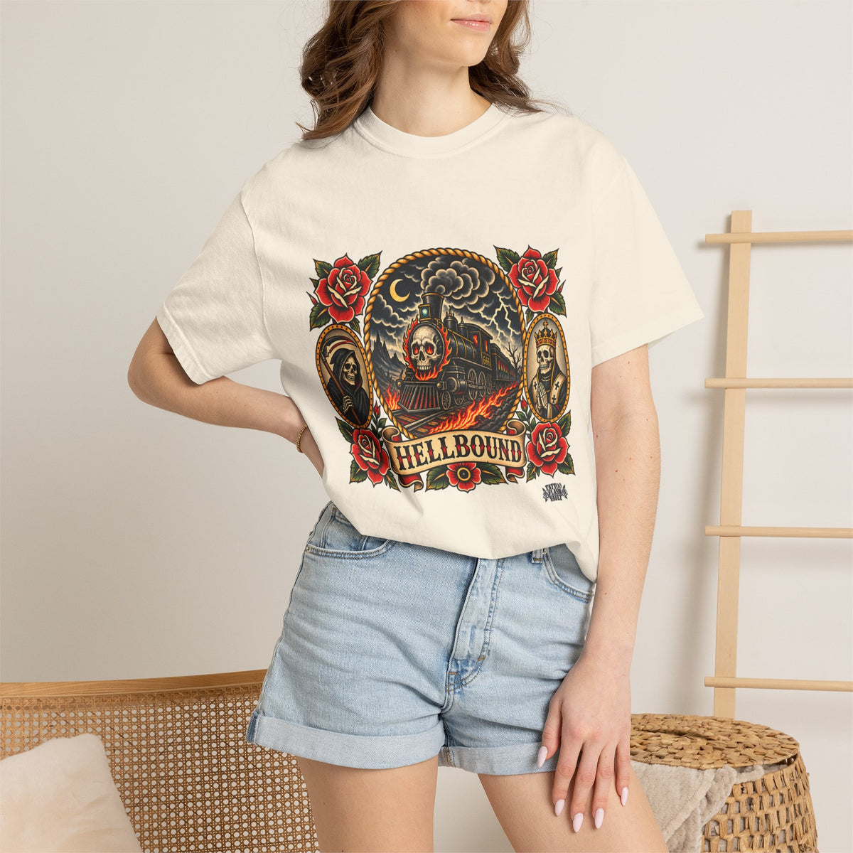 Hellbound Skull Train Tattoo Flash T-Shirt