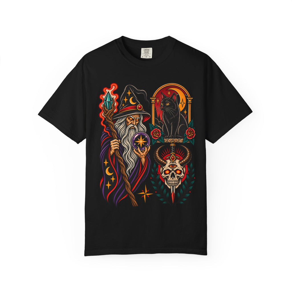Wizard & Black Cat Tattoo Flash T-Shirt