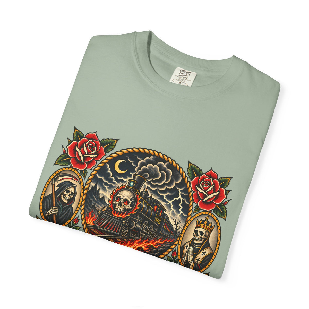 Hellbound Skull Train Tattoo Flash T-Shirt