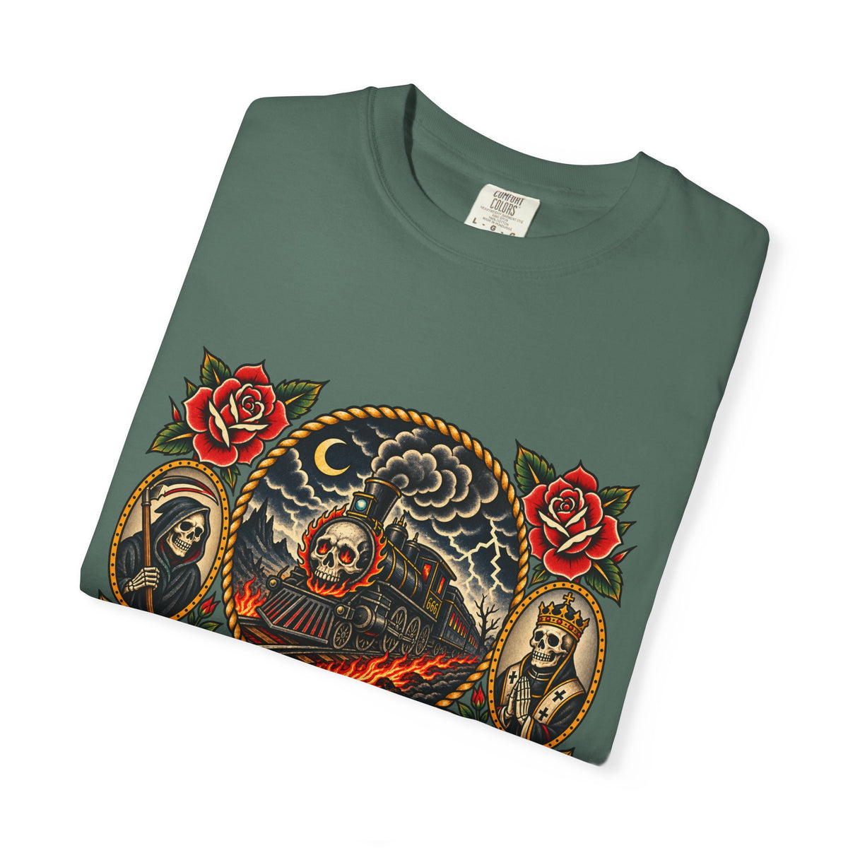 Hellbound Skull Train Tattoo Flash T-Shirt