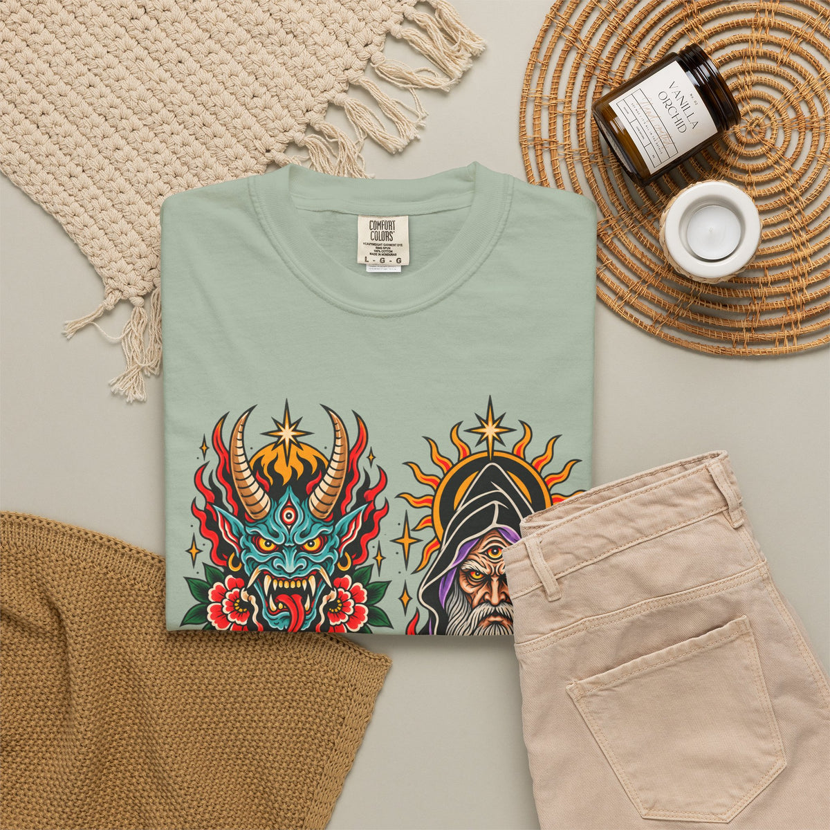 Wizard, Oni and Skull Tattoo Flash T-Shirt