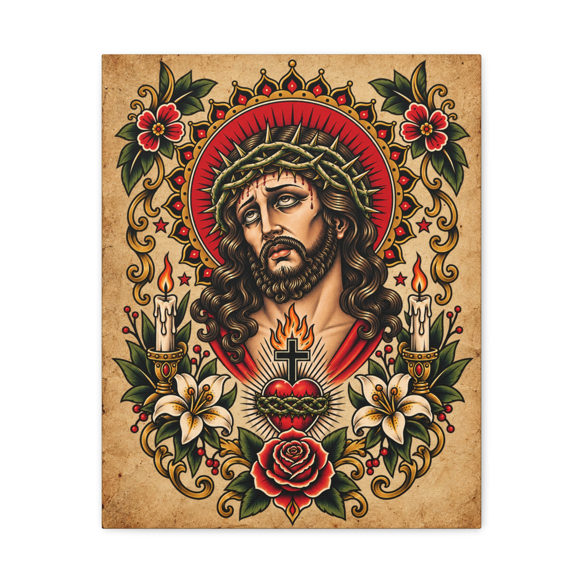 Jesus Christ Tattoo Flash Canvas Wall Art