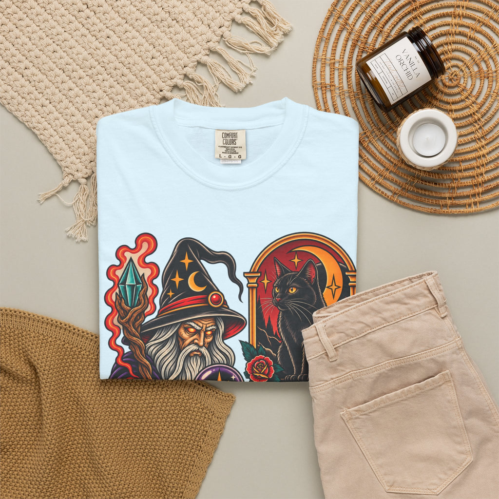 Wizard & Black Cat Tattoo Flash T-Shirt