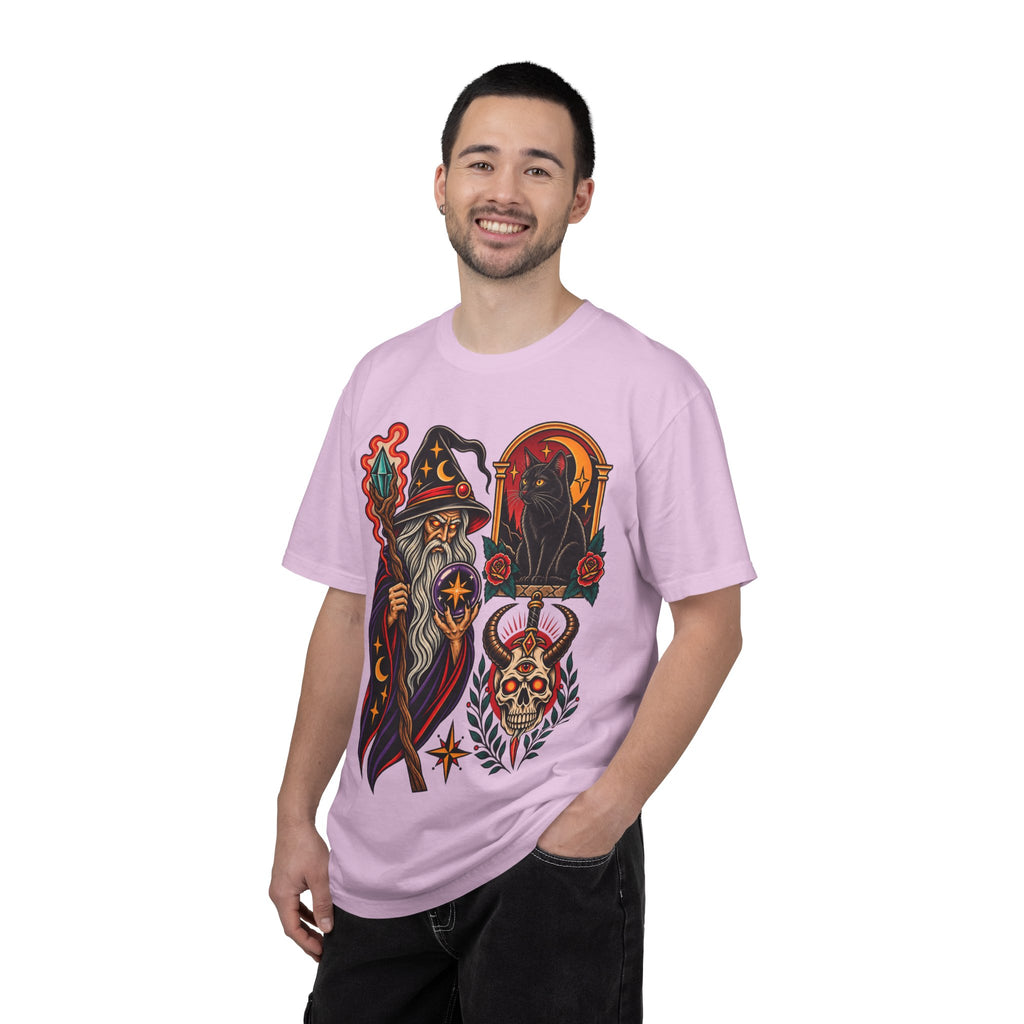 Wizard & Black Cat Tattoo Flash T-Shirt