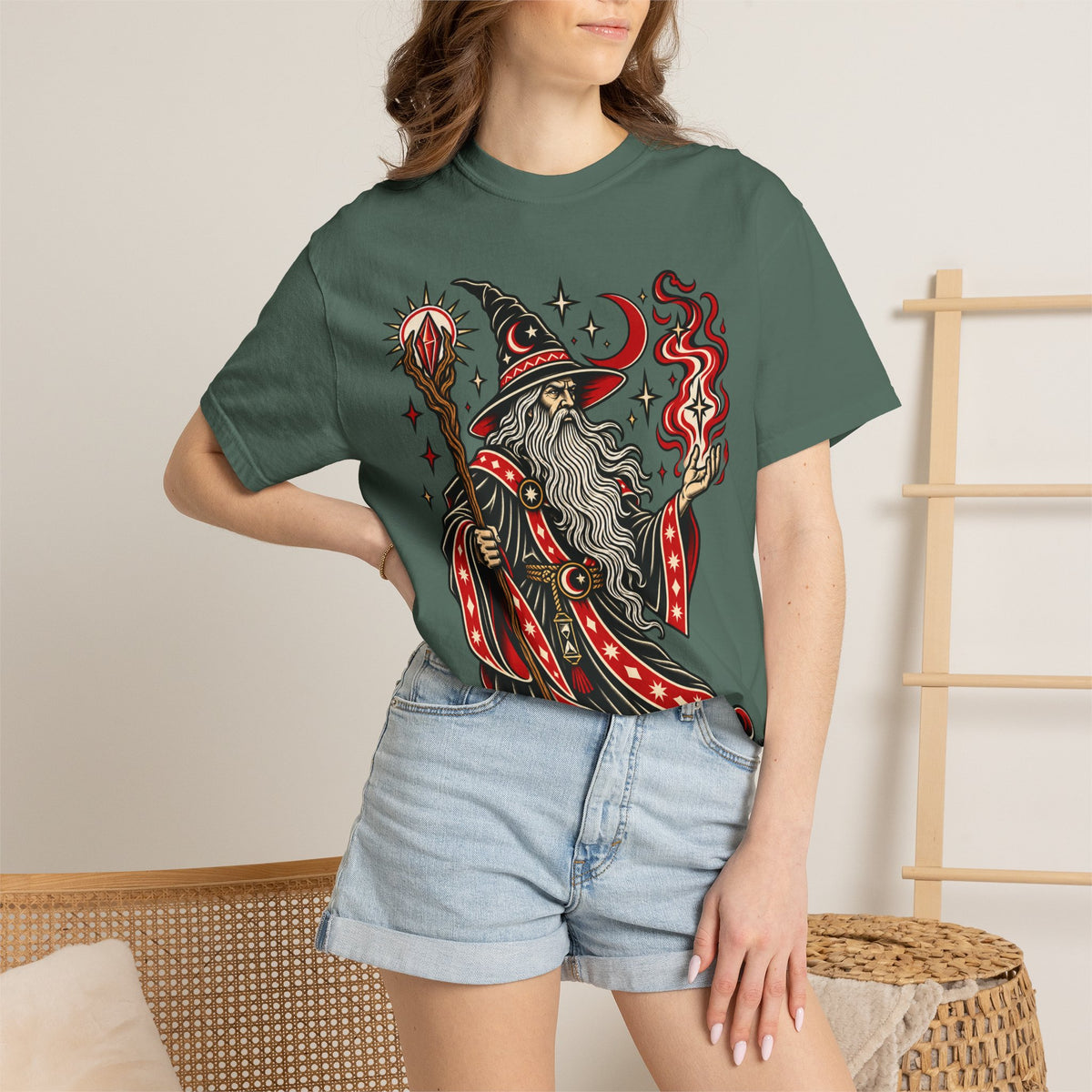 Fire Wizard Tattoo Flash T Shirt
