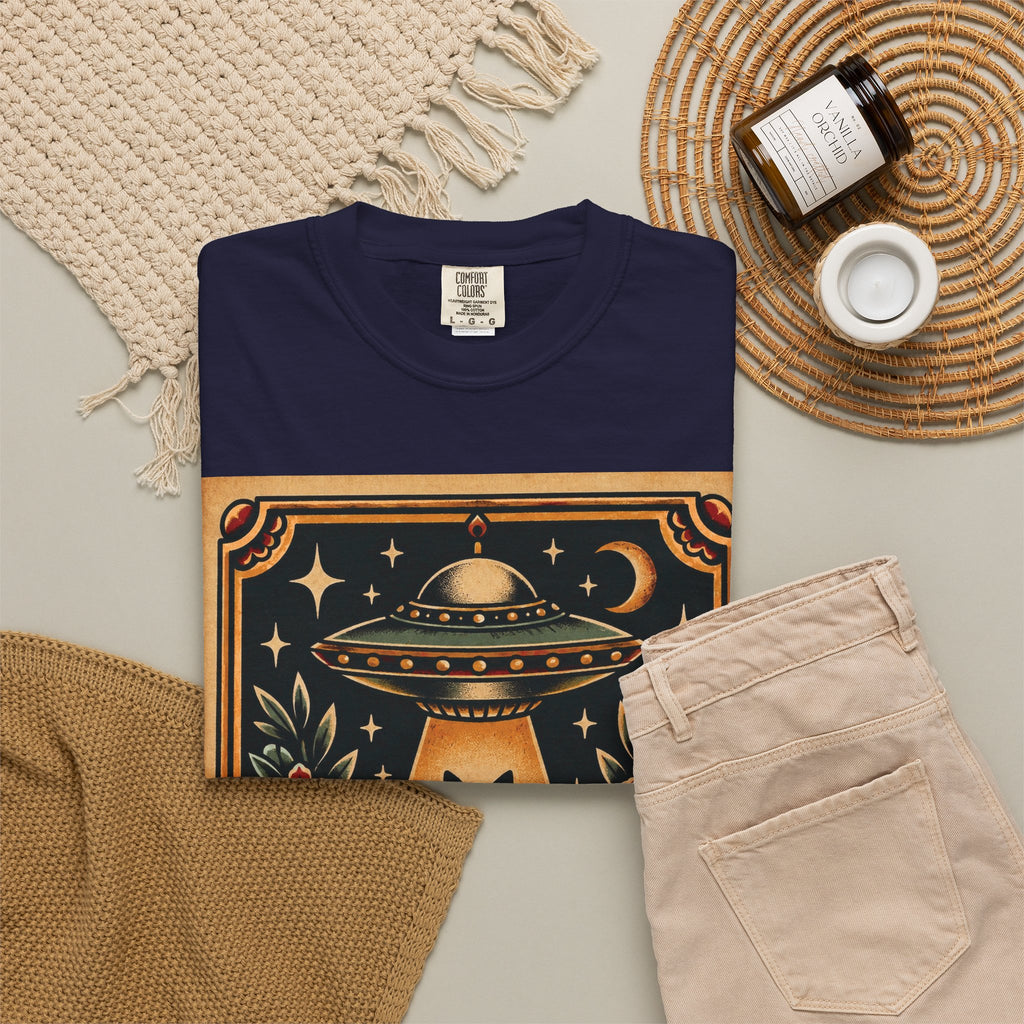UFO & Black Cat Tattoo Flash Sheet T-Shirt