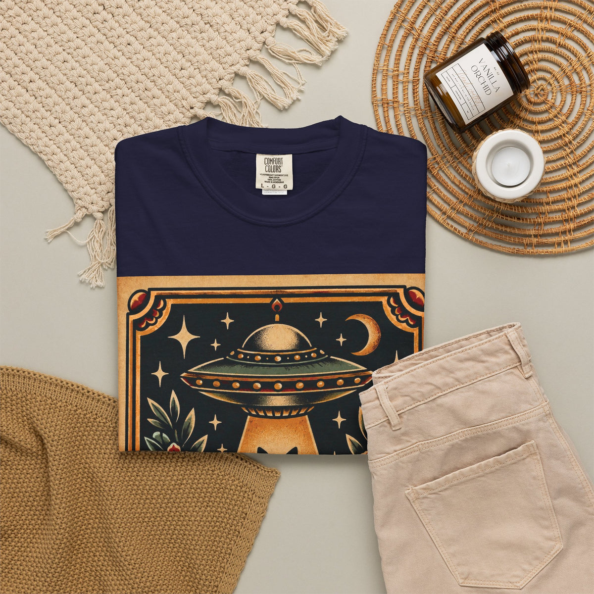 UFO & Black Cat Tattoo Flash Sheet T-Shirt