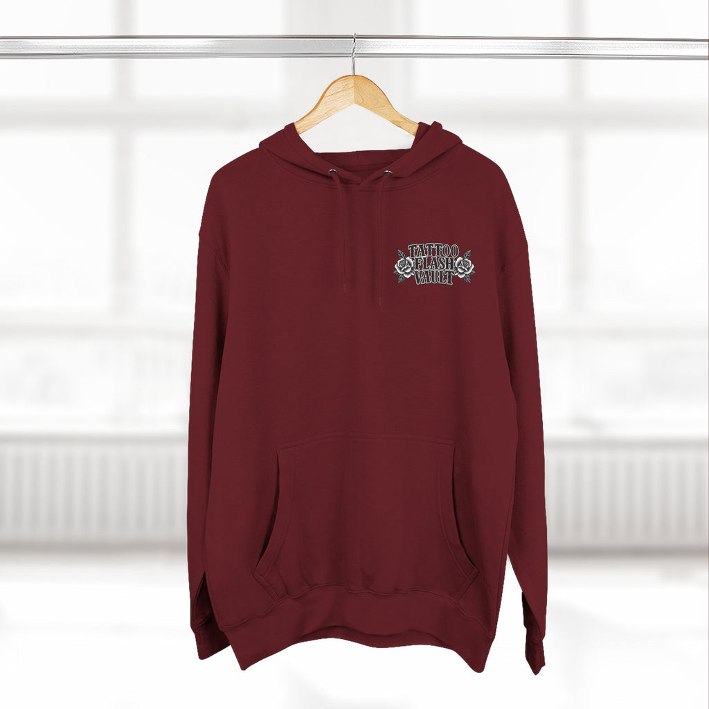 Wizard, Oni & Skull Tattoo Flash Pullover Hoodie (Back Design)
