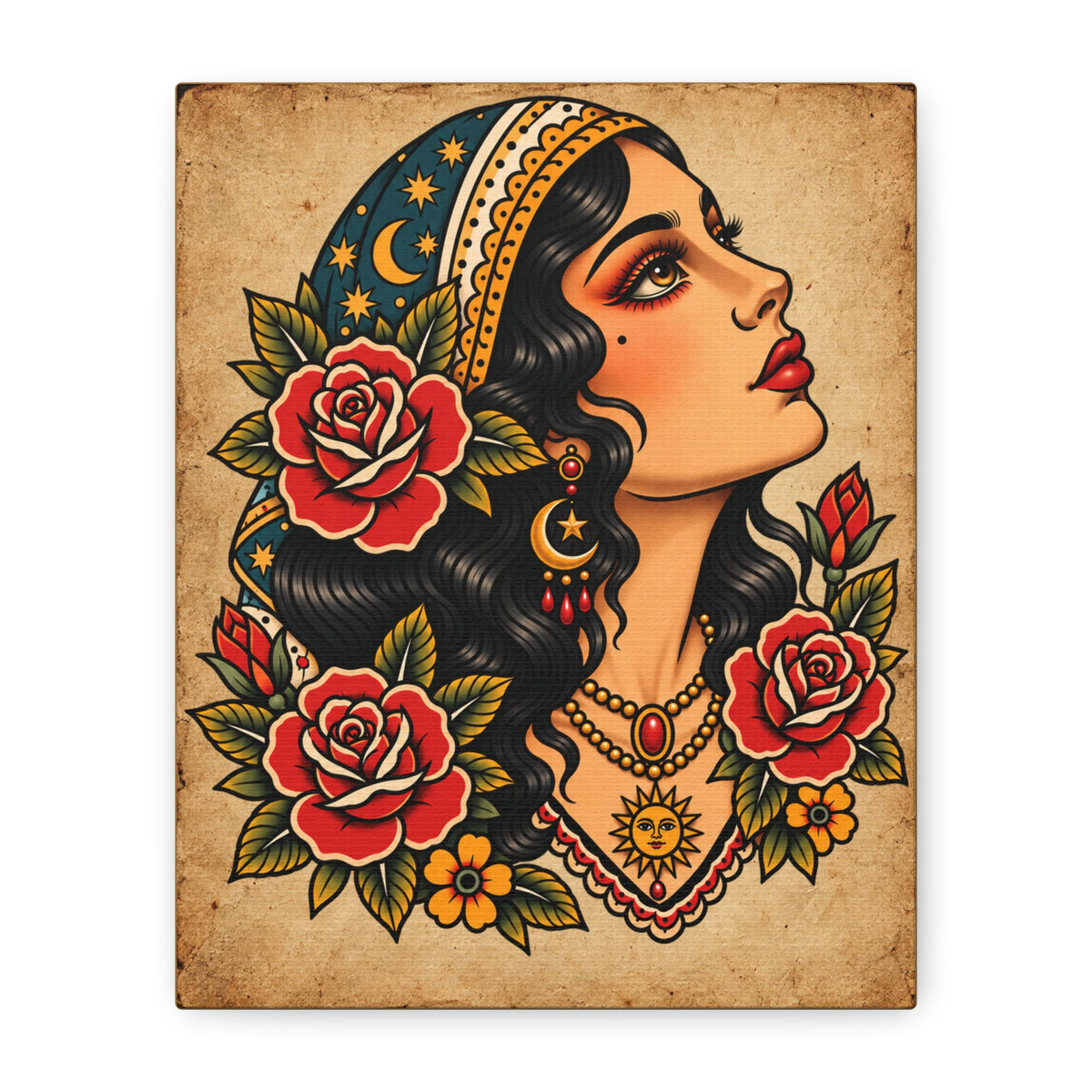 Gypsy Woman Tattoo Flash Canvas Wall Art