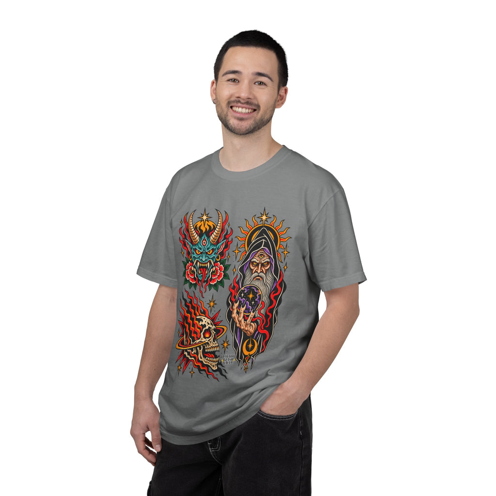 Wizard, Oni and Skull Tattoo Flash T-Shirt