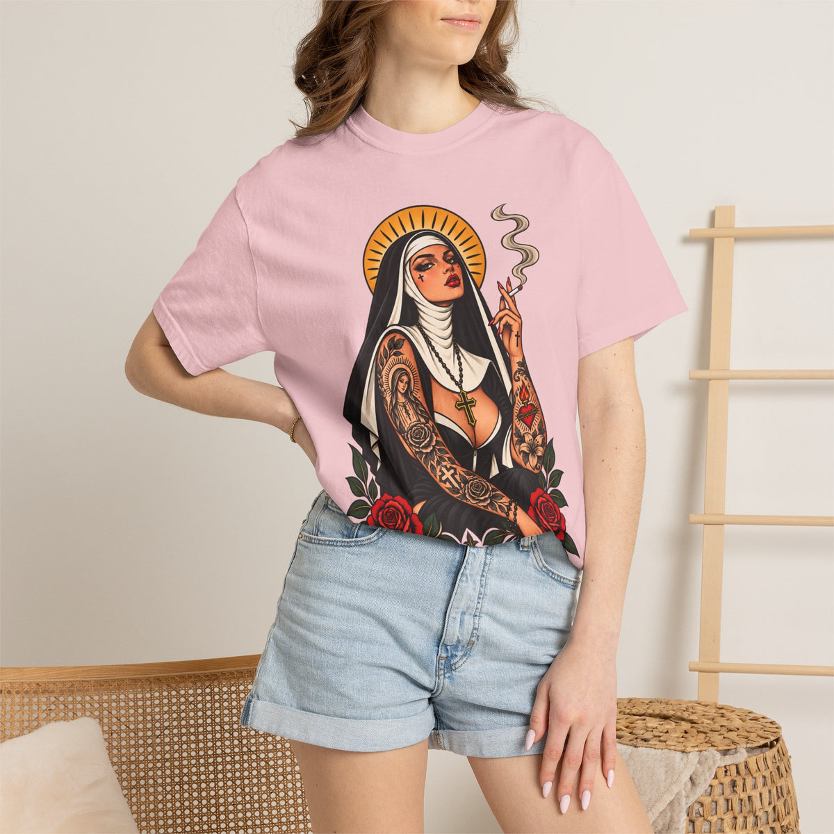 Rebel Nun Tattoo Flash T-Shirt