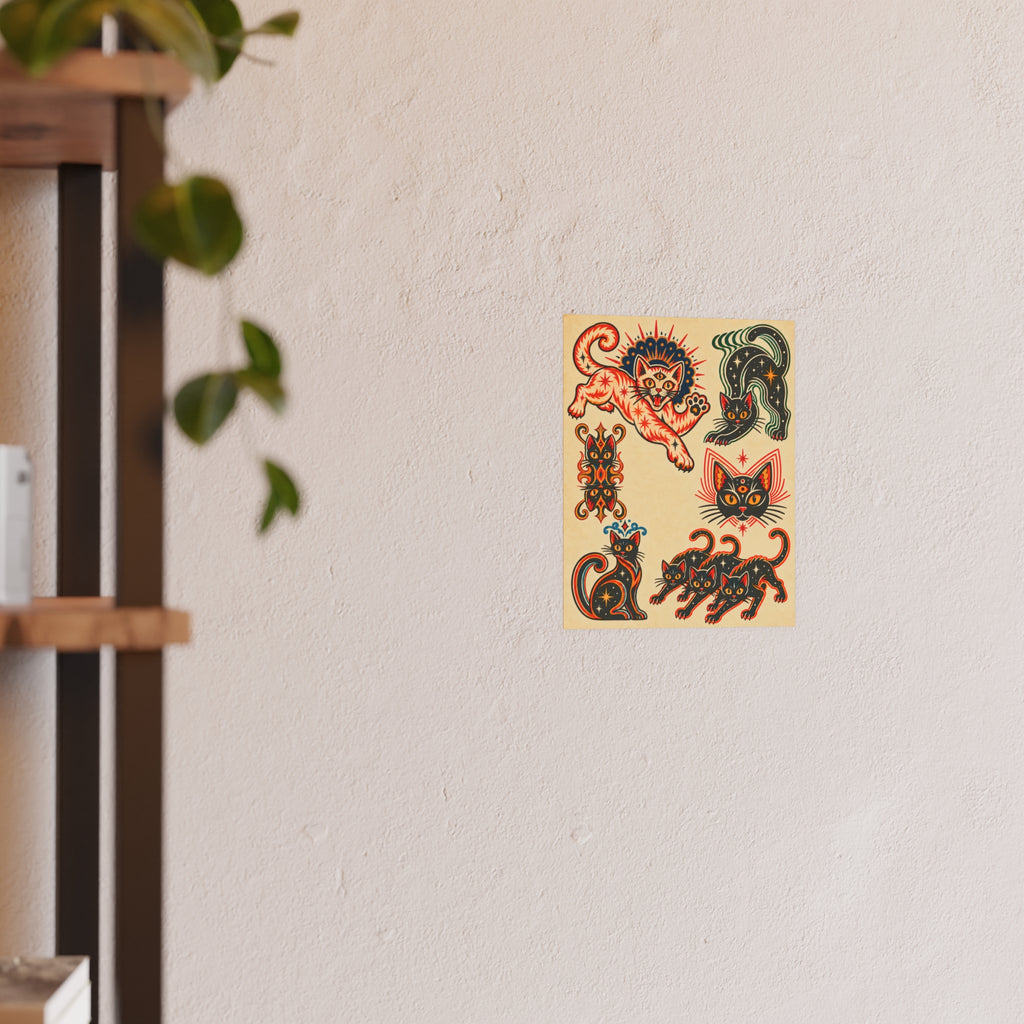 Abstract Cats Tattoo Flash Art Print (8x10 & 16x20)