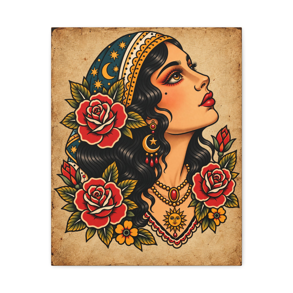 Gypsy Woman Tattoo Flash Canvas Wall Art