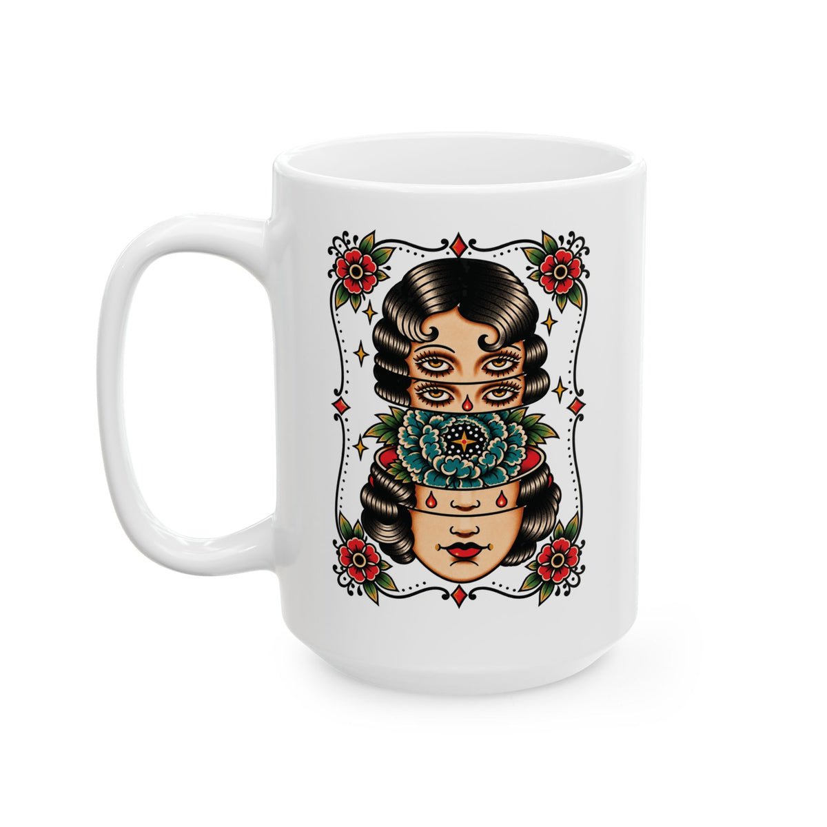 Floral Surreal Woman Tattoo Flash Ceramic Coffee Mug (11oz, 15oz)