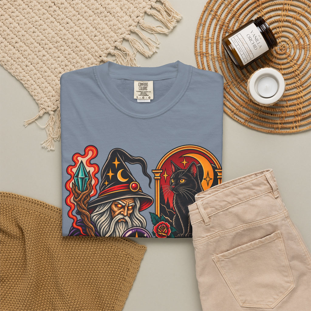 Wizard & Black Cat Tattoo Flash T-Shirt