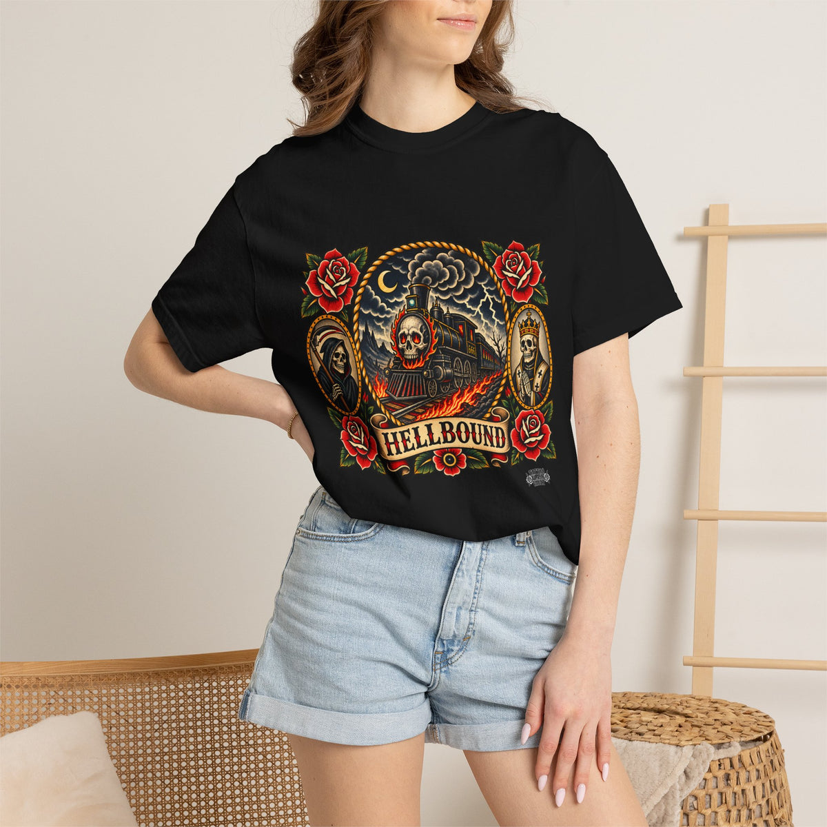 Hellbound Skull Train Tattoo Flash T-Shirt