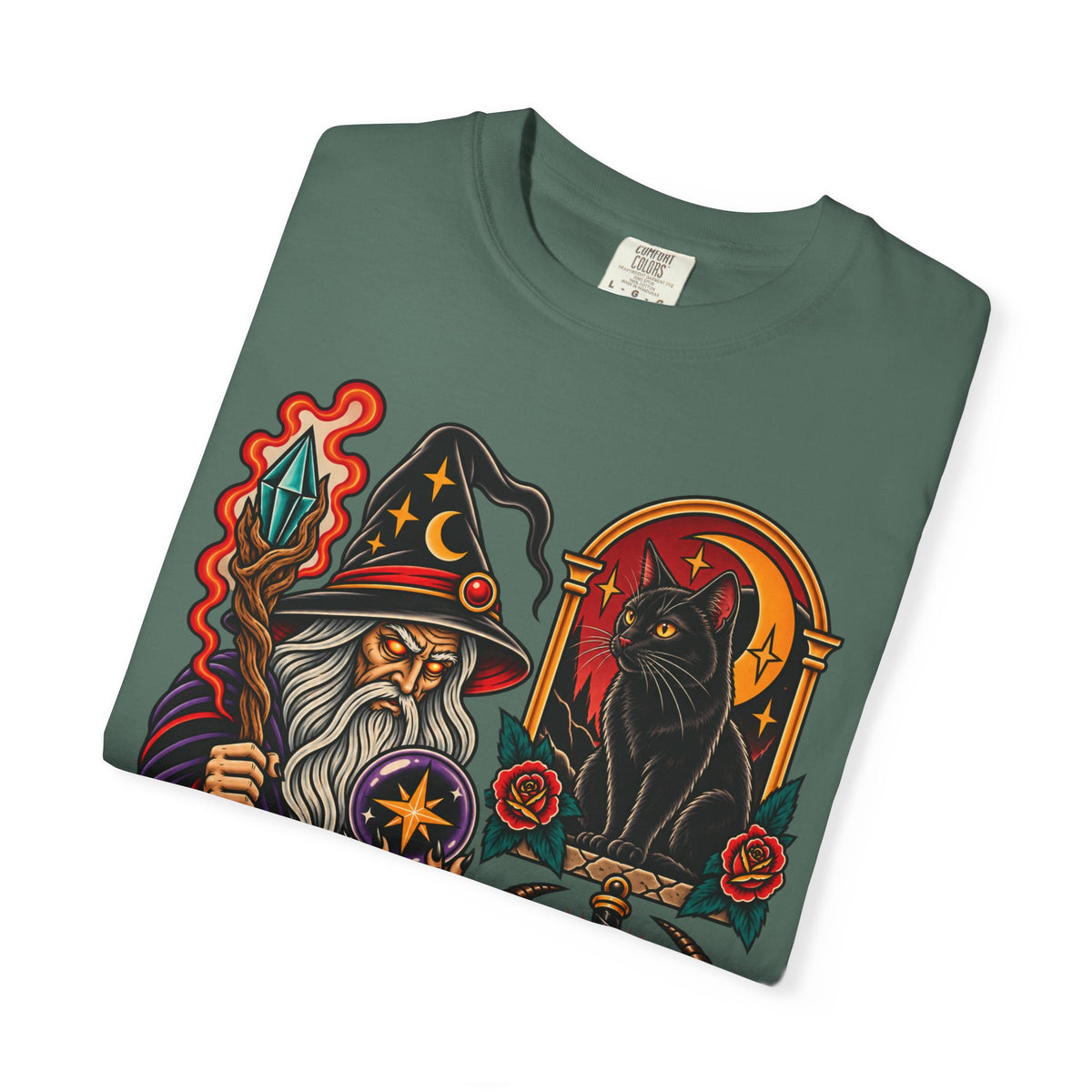 Wizard & Black Cat Tattoo Flash T-Shirt